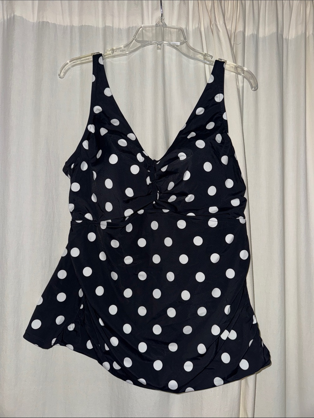 Swim Solutions Size 20W Black Polka Dot Tummy Control Swimsuit Top